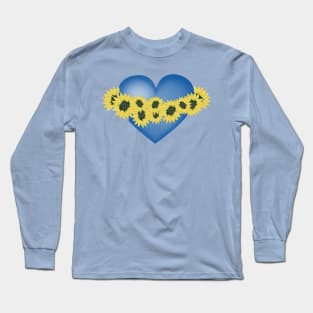 Sunflowers and heart. Love and flowers. Blue and yellow Long Sleeve T-Shirt